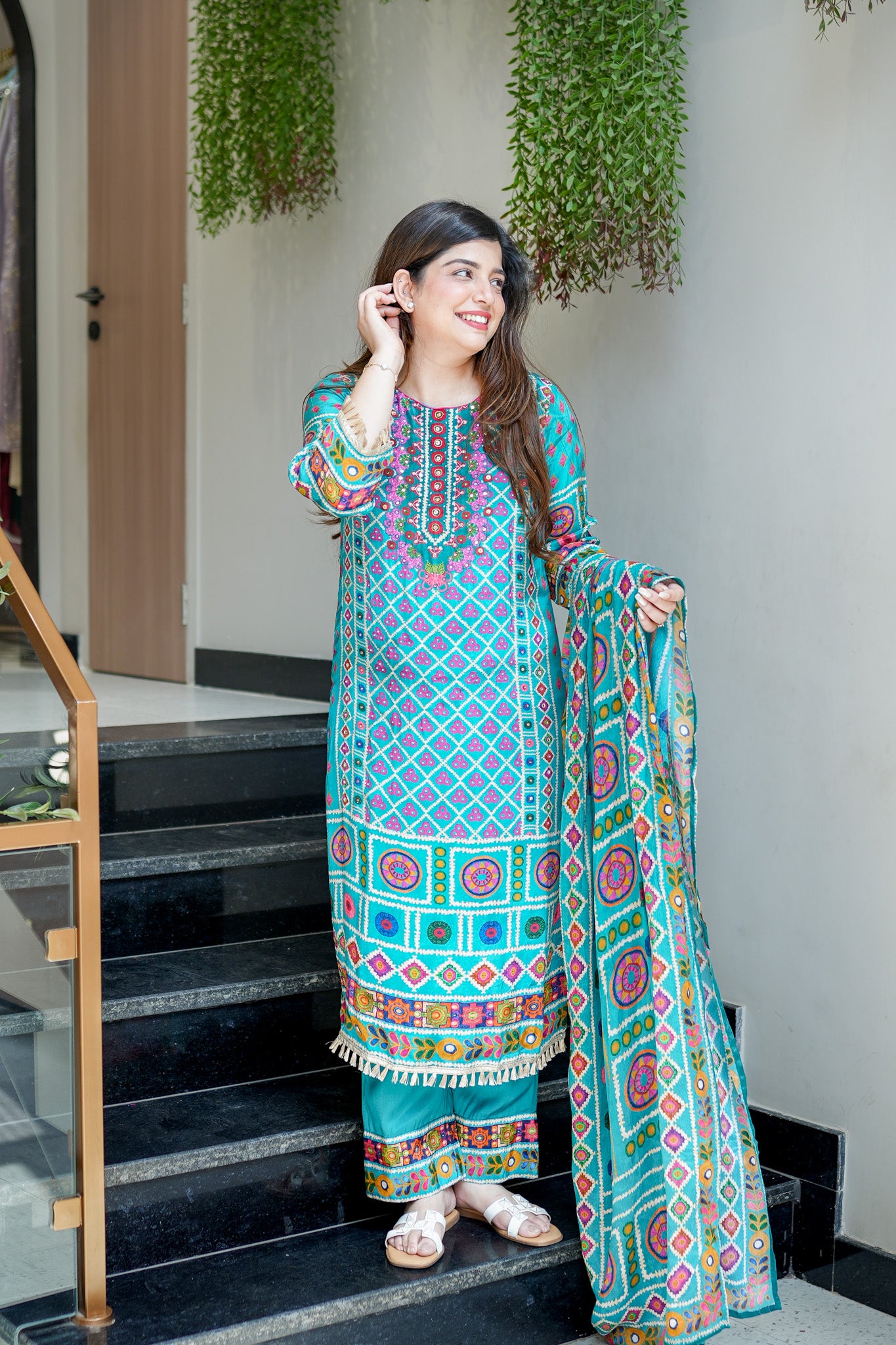 Gazal Blue Digital Print Suit Set