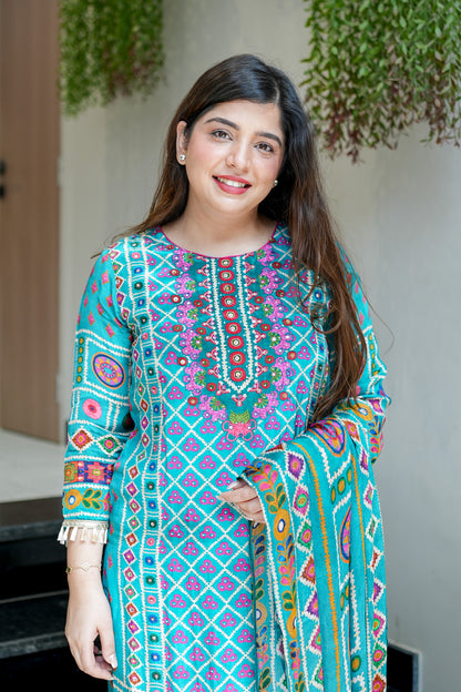 Gazal Blue Digital Print Suit Set