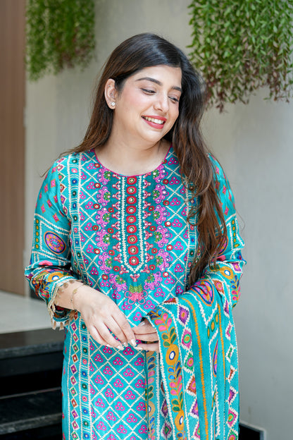 Gazal Blue Digital Print Suit Set