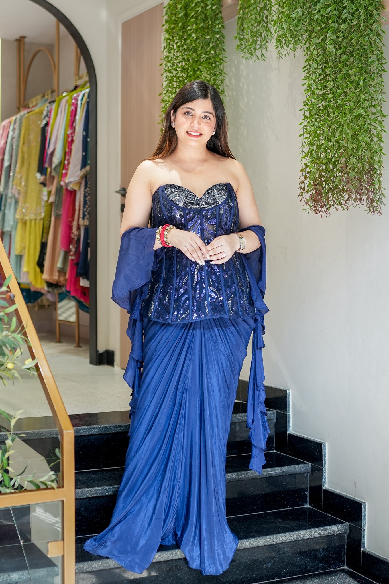 Fiza Blue Embroidered Indowestern Outfit