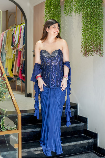 Fiza Blue Embroidered Indowestern Outfit