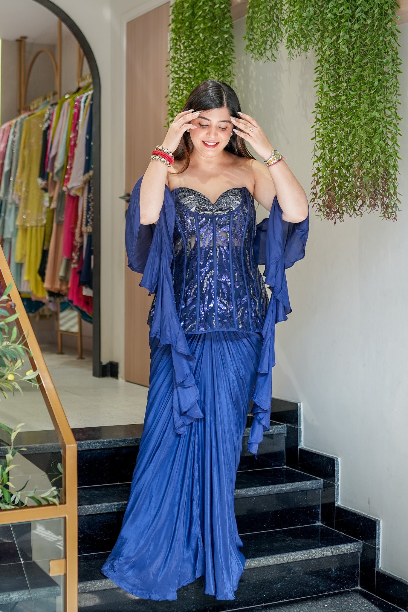 Fiza Blue Embroidered Indowestern Outfit