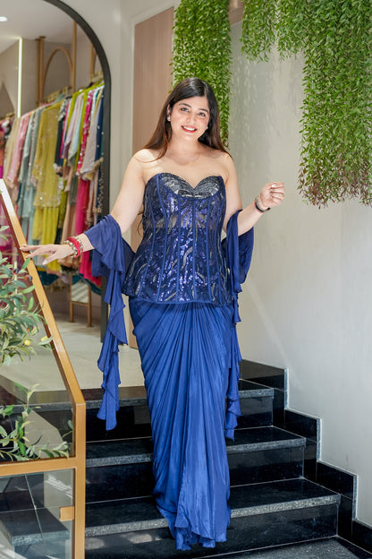 Fiza Blue Embroidered Indowestern Outfit