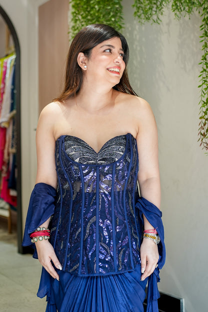 Fiza Blue Embroidered Indowestern Outfit