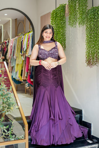 Veyona Embroidered Fish Cut Lehenga