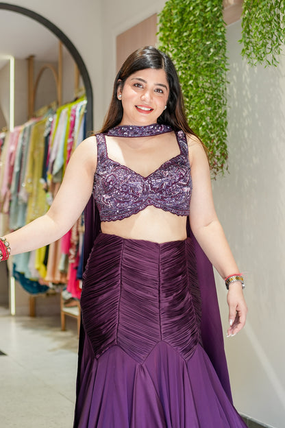 Veyona Embroidered Fish Cut Lehenga