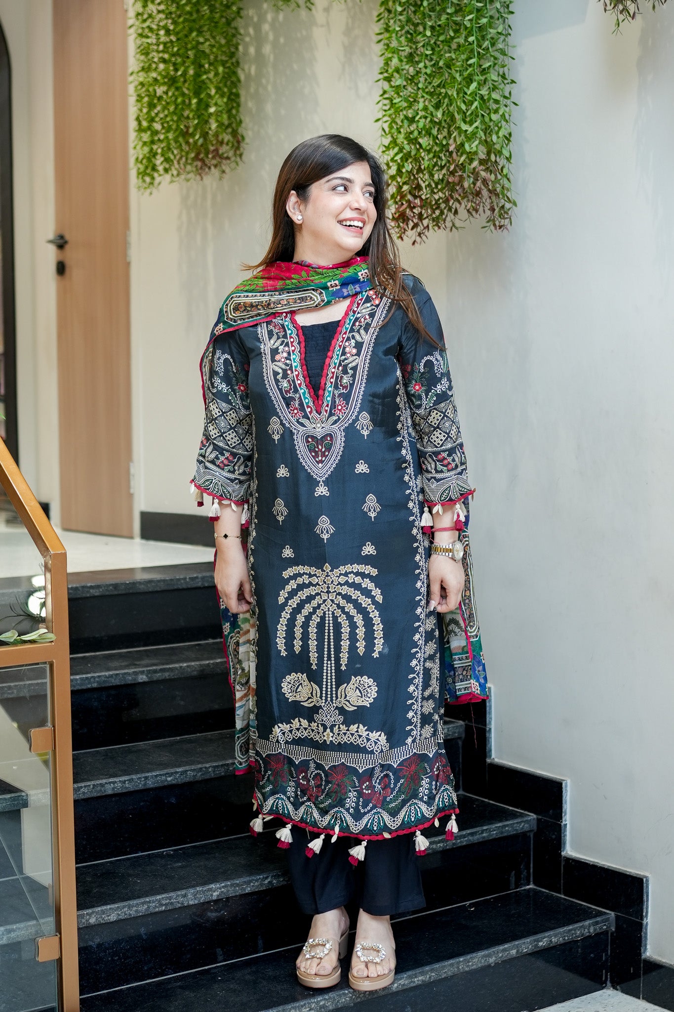Maya Black Digital Print Suit Set