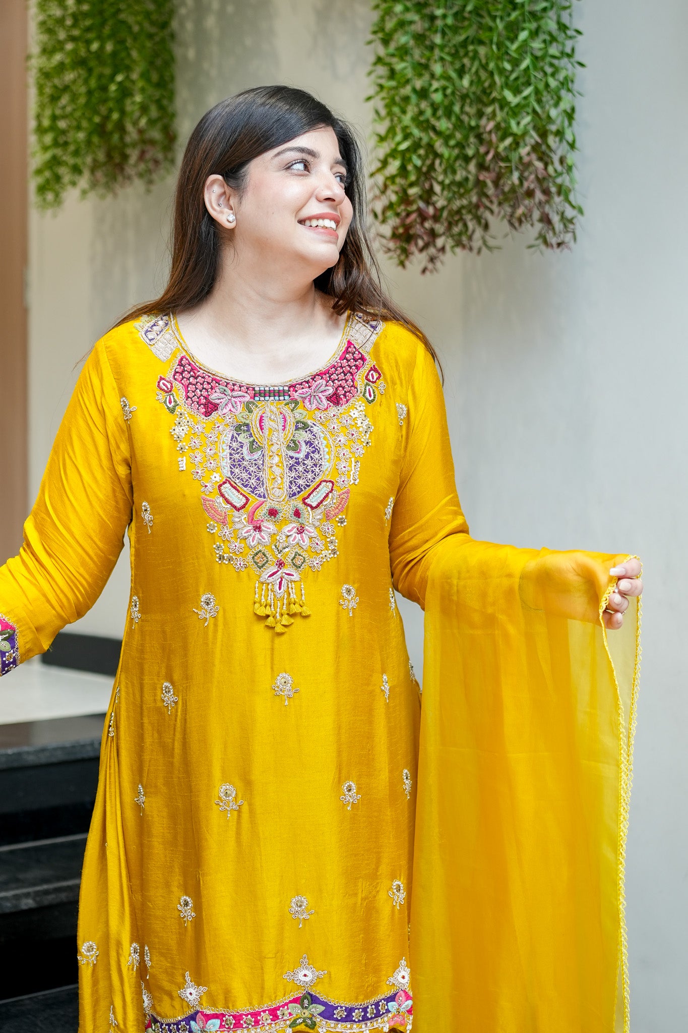 Tivra Yellow Hand Embroidered Suit Set