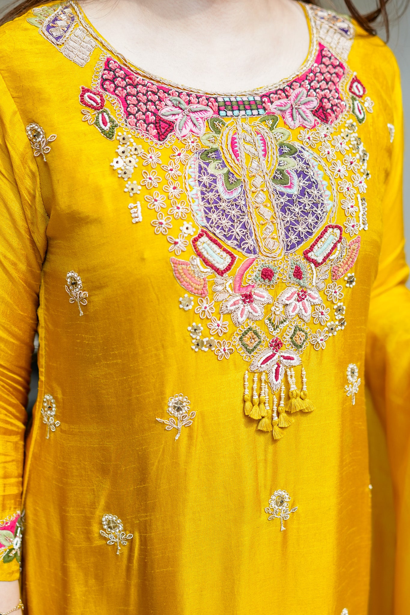 Tivra Yellow Hand Embroidered Suit Set
