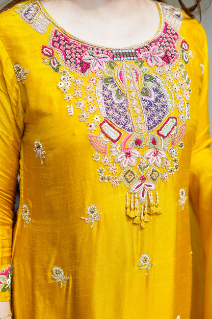 Tivra Yellow Hand Embroidered Suit Set