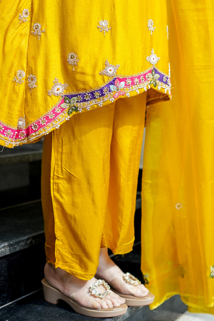 Tivra Yellow Hand Embroidered Suit Set