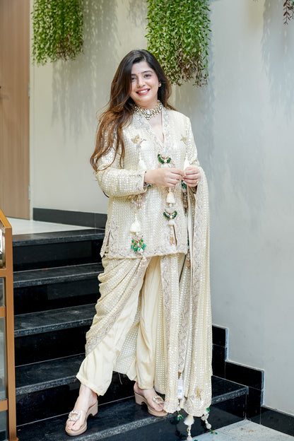 Aqsa Champagne Luxe Suit Set