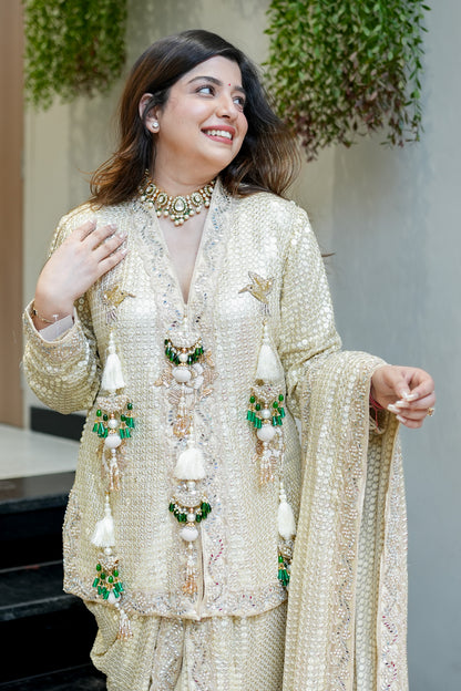 Aqsa Champagne Luxe Suit Set