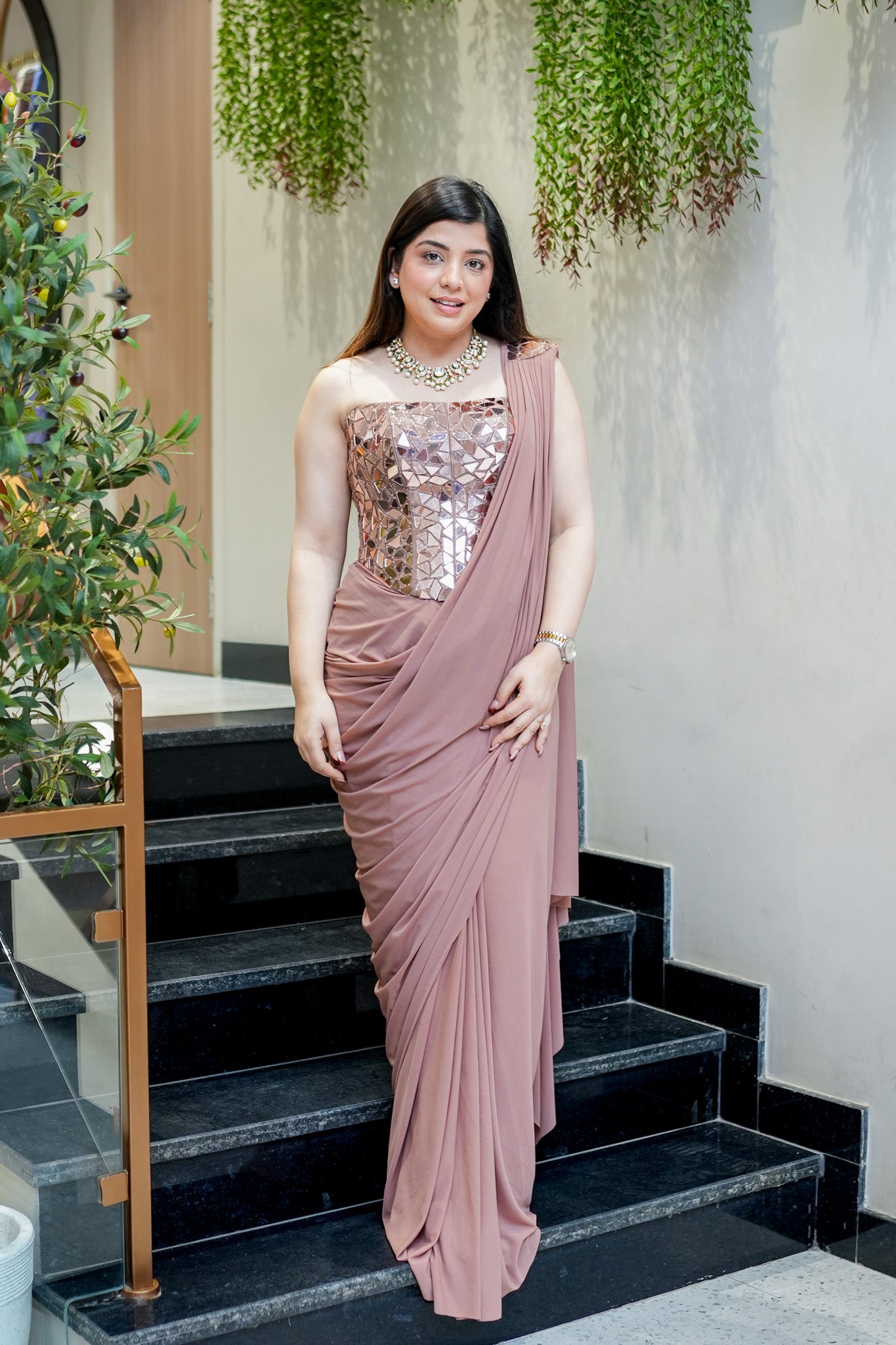 Gargi Beige Corset Drape Saree