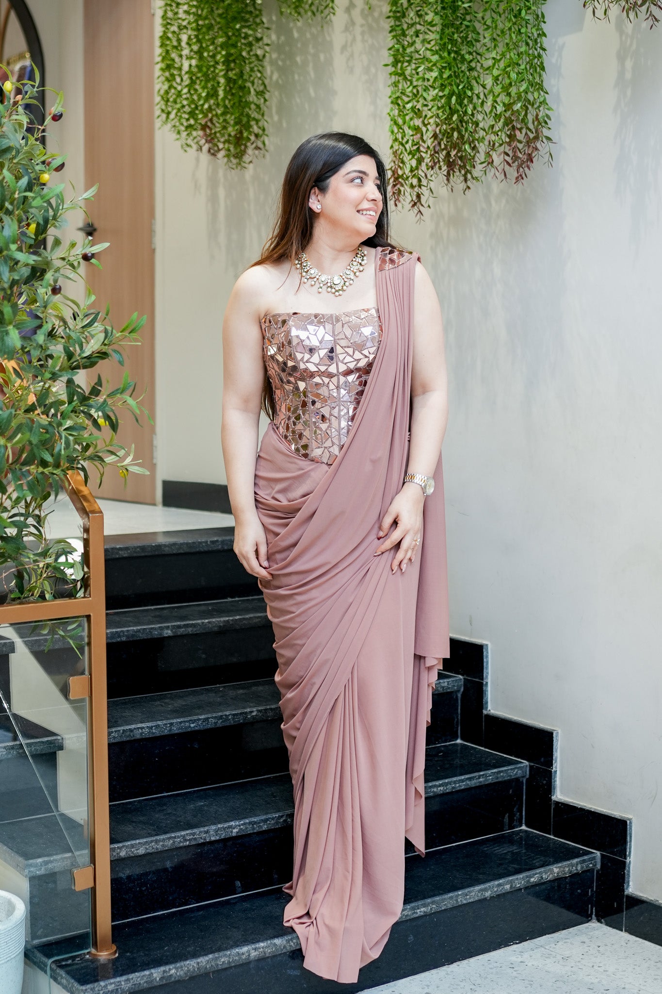 Gargi Beige Corset Drape Saree