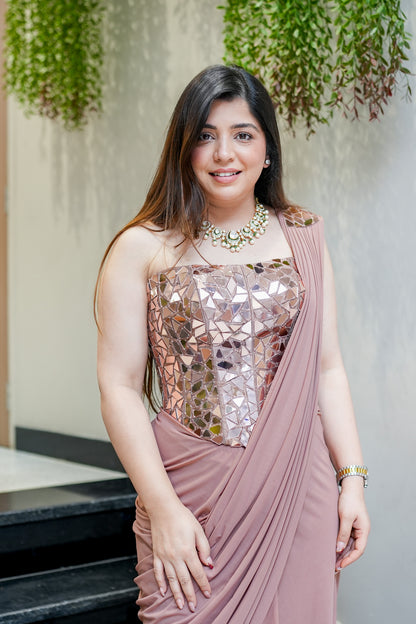 Gargi Beige Corset Drape Saree