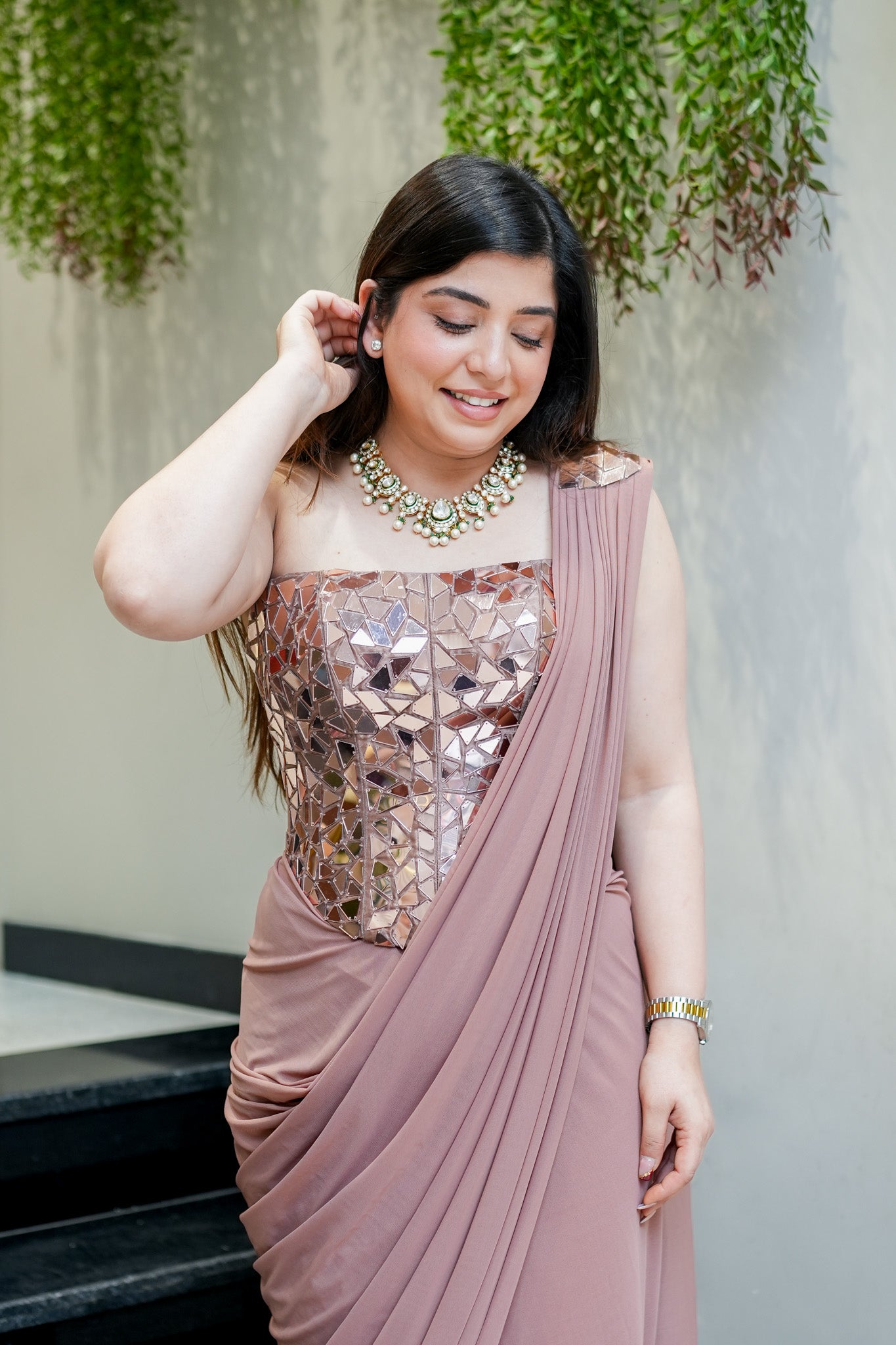 Gargi Beige Corset Drape Saree