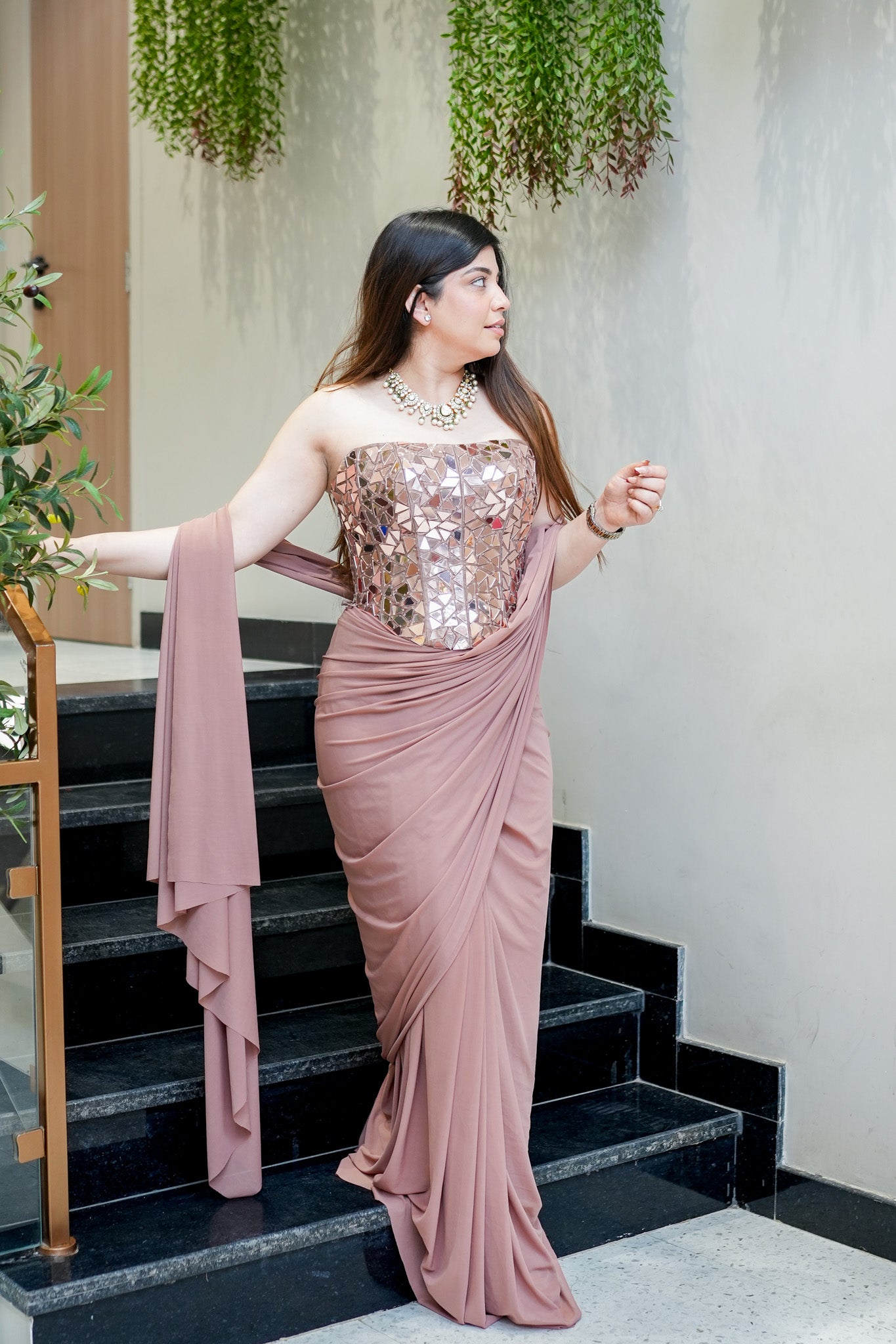 Gargi Beige Corset Drape Saree