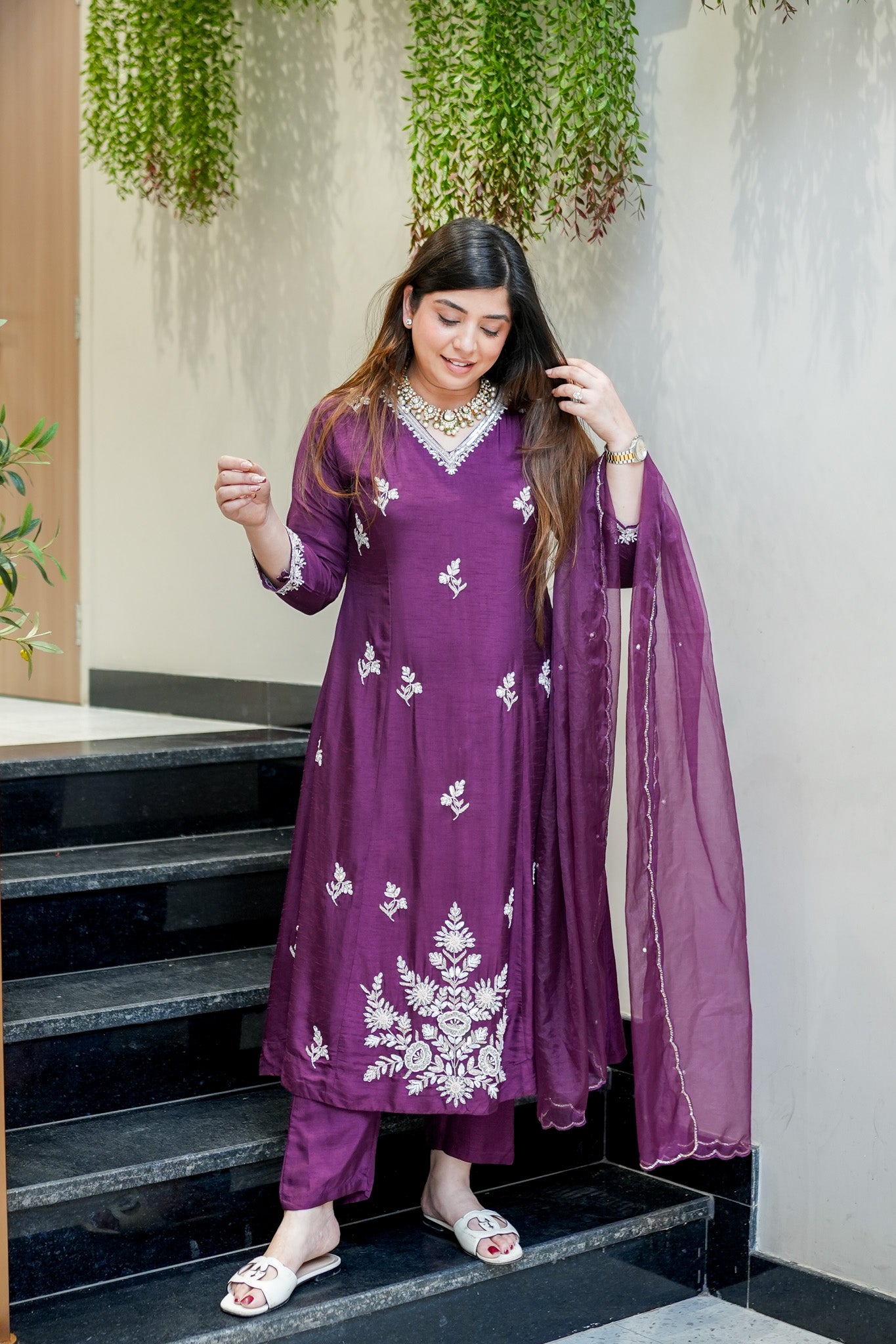 Naima Embroidered Silk Suit Set