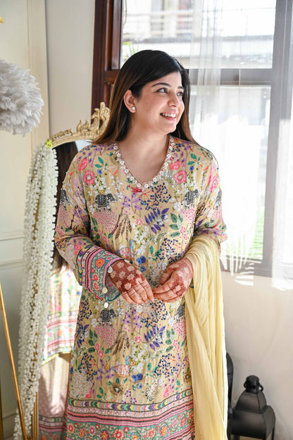 Devna Luxe Yellow Printed Embroidered Suit Set