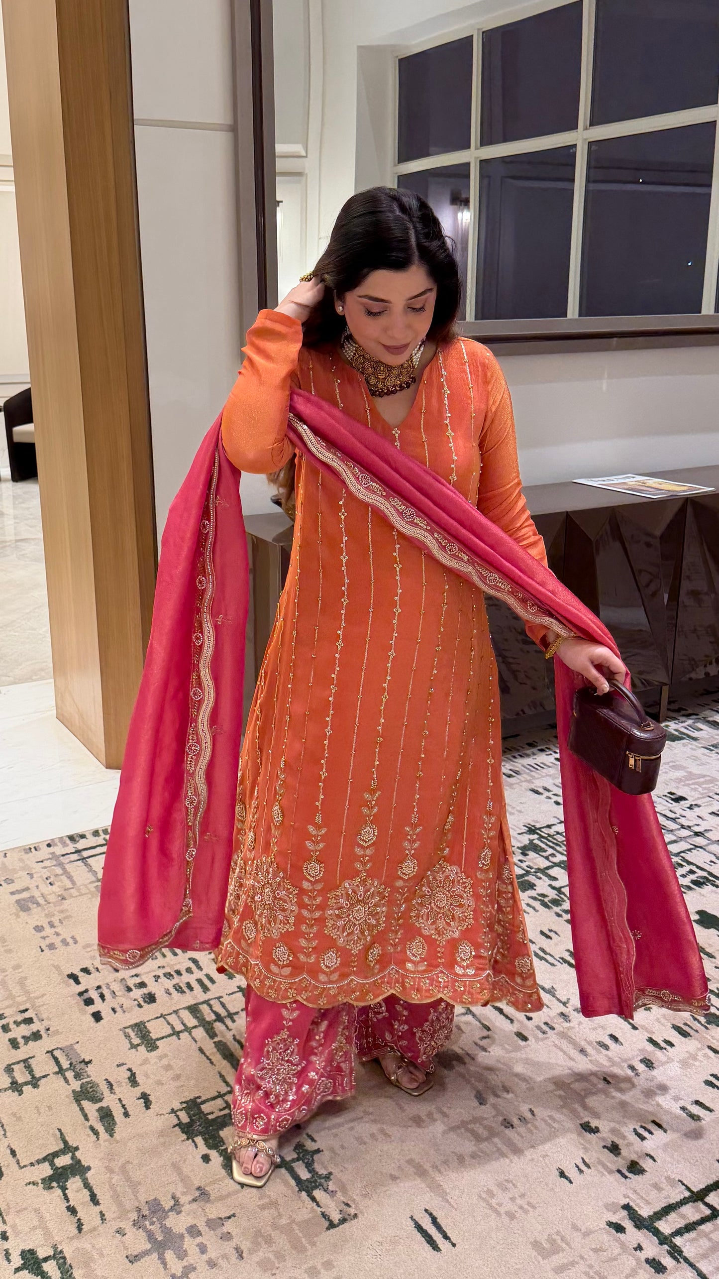 Veera Rust Hand Embroidred Suit Set