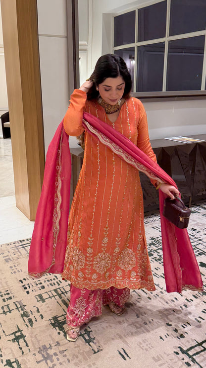 Veera Rust Hand Embroidred Suit Set