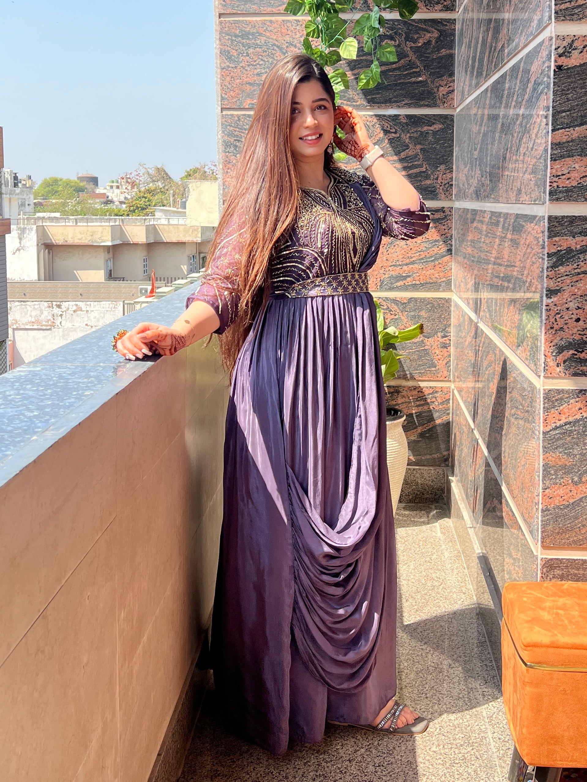 Vitra Purple Voluminous Maxi With Belt