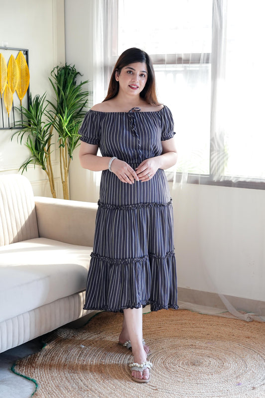 Annie Off Shoulder Striped Maxi Dress