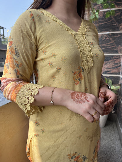 Fatima Yellow Printed Suit Set