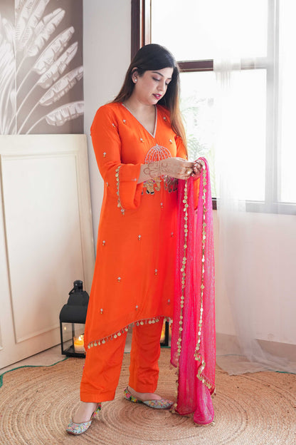 Inayat Orange Suit With Pink Dupatta