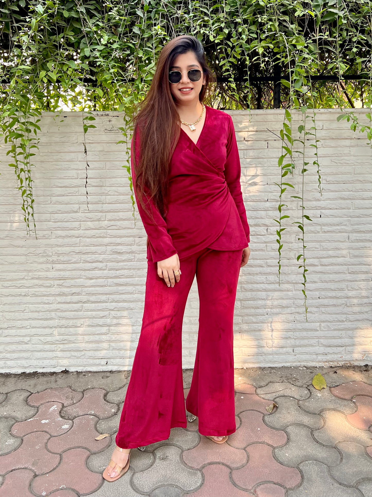 Noor Red Velvet Cordset