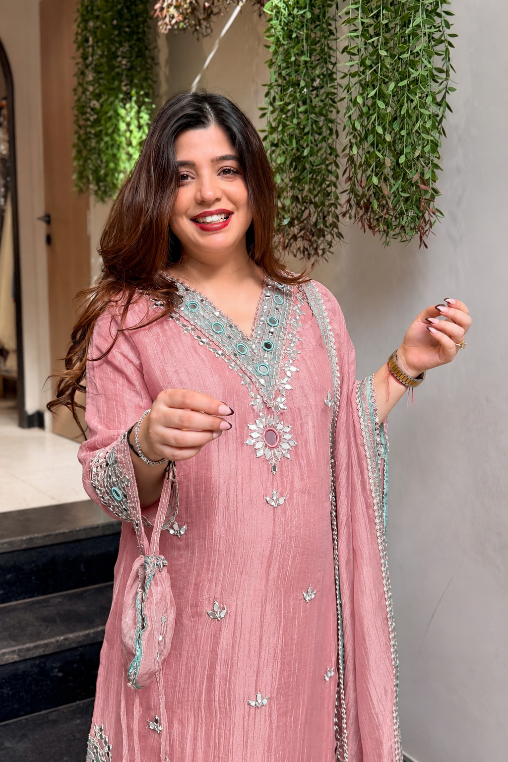 Disha Mirror Work Suit Set with Potli