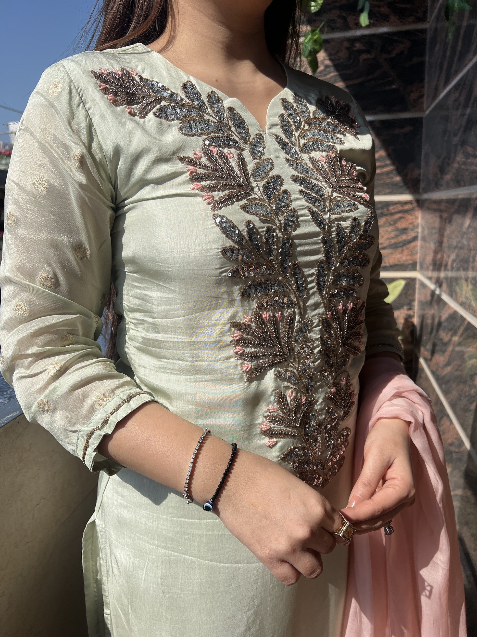 Reet Pastel Green Embroidered Suit Set