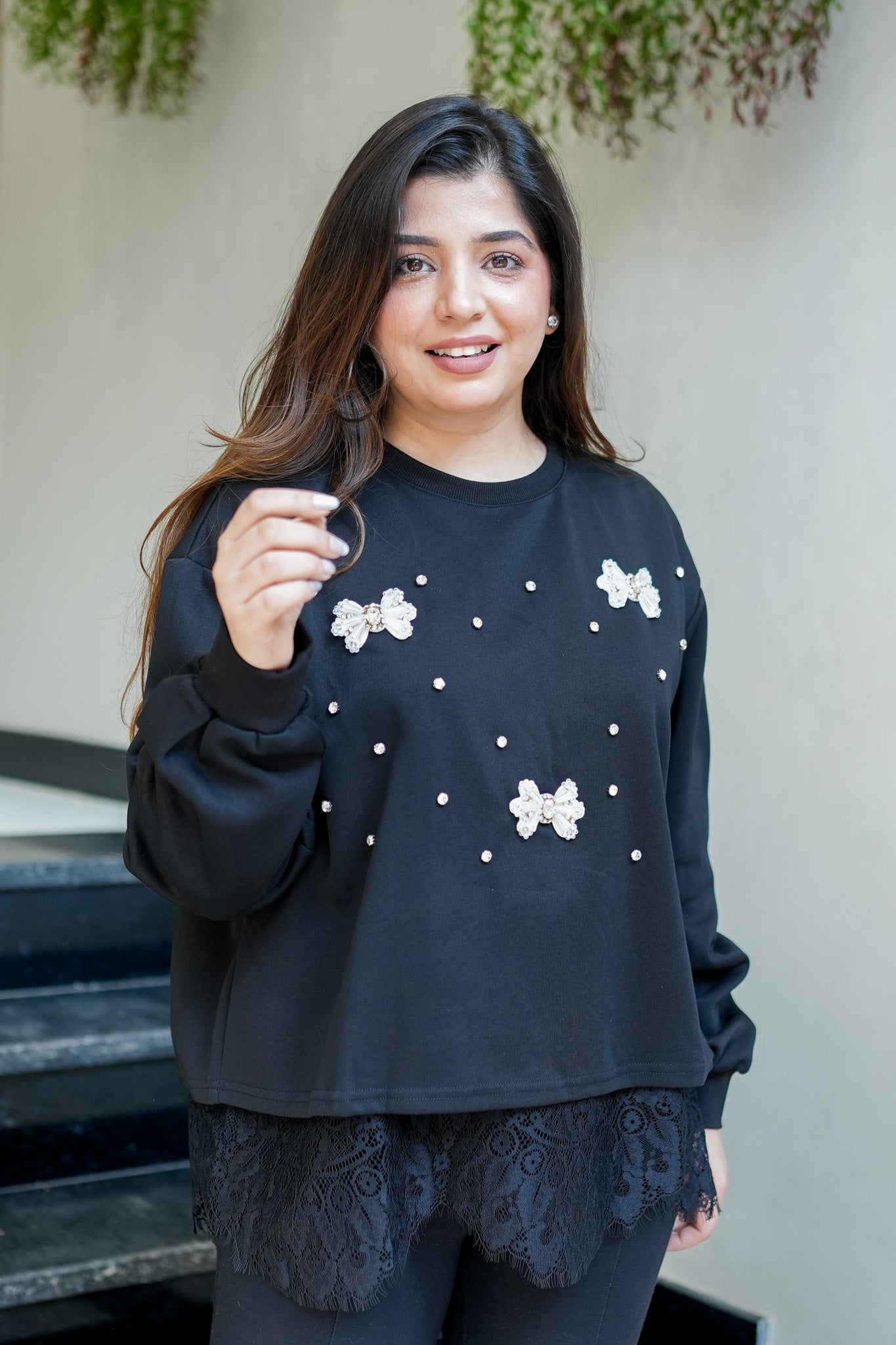 Butterfly Crystal Embellished Sweatshirt