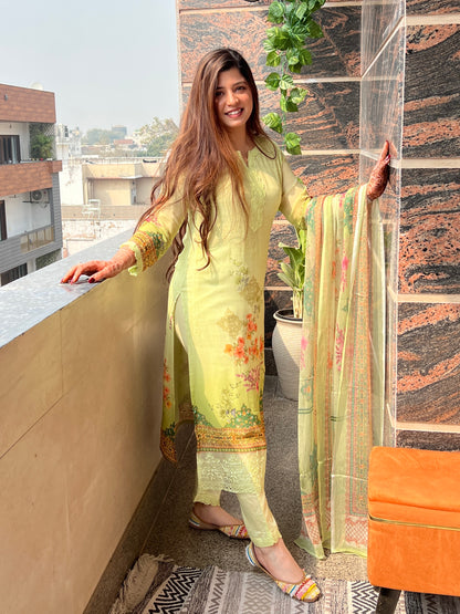 Nari Green Printed Suit Set