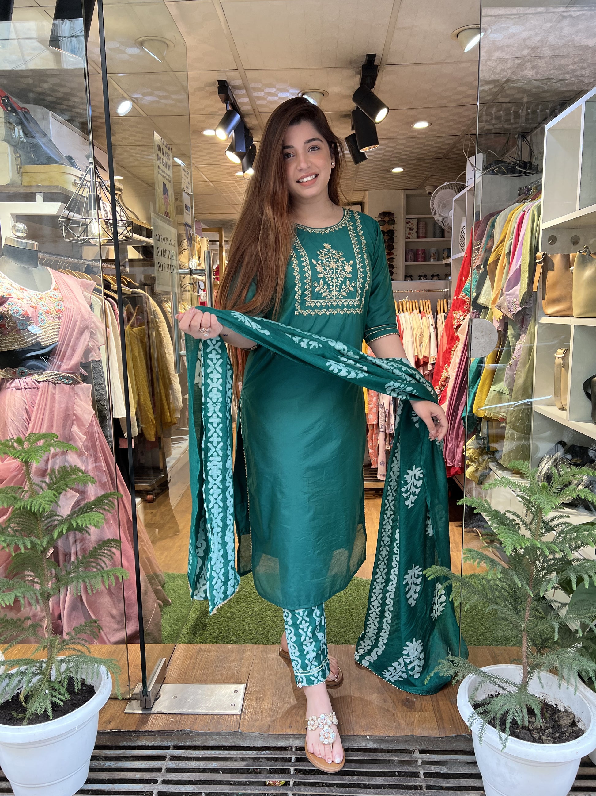 Kavi Green Chanderi Suit Set