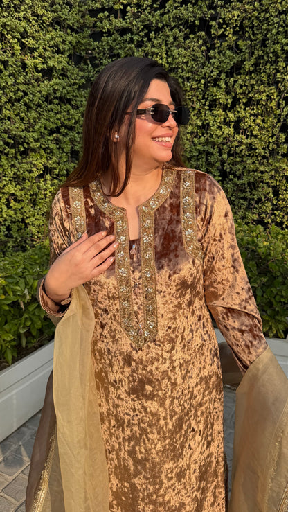 Meherban Golden Velvet Suit