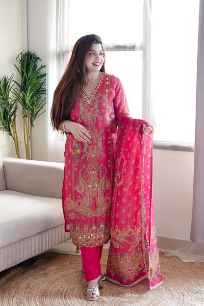 Iftar Red Digital Print Suit Set