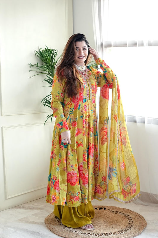 Zeera Green Printed Anarkali Suit Set