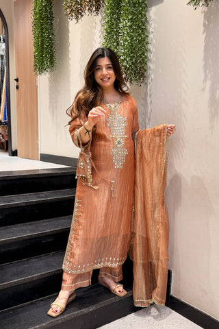 Preeha Mirror Embroidered Suit Set with Potli