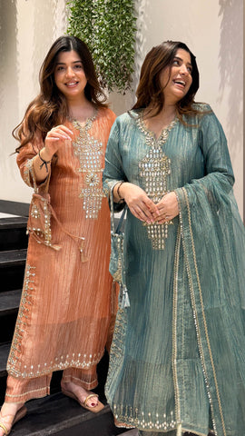 Preeha Mirror Embroidered Suit Set with Potli