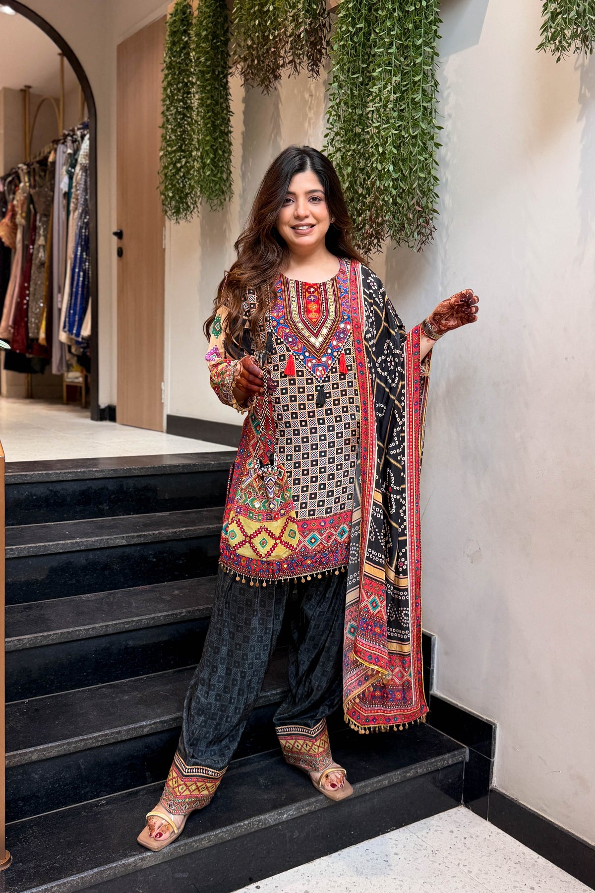 Faiza Black Printed Suit Set
