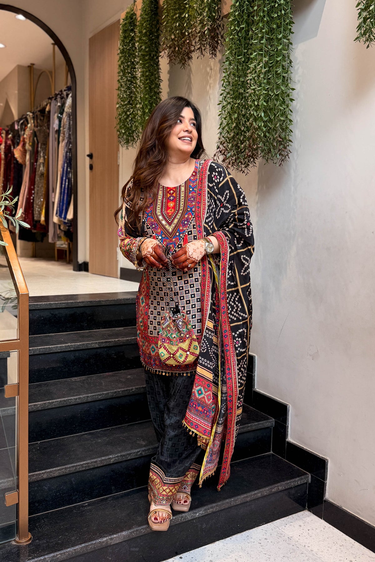 Faiza Black Printed Suit Set