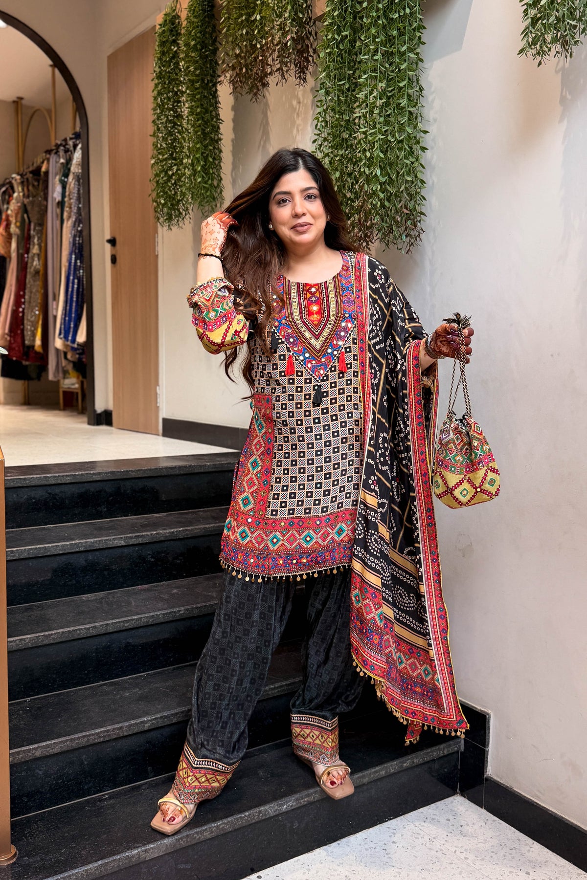 Faiza Black Printed Suit Set