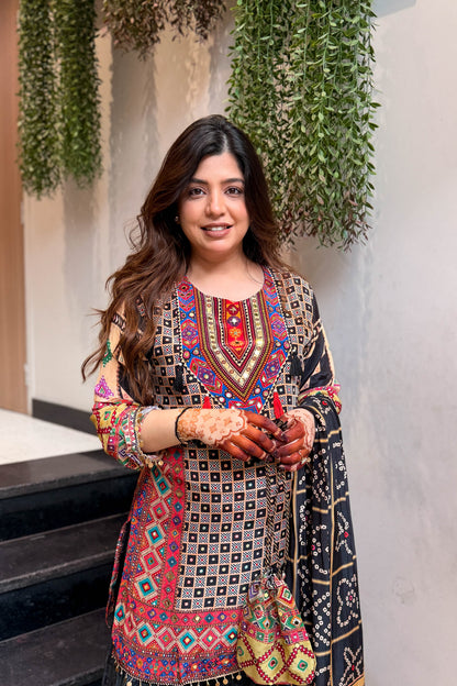 Faiza Black Printed Suit Set