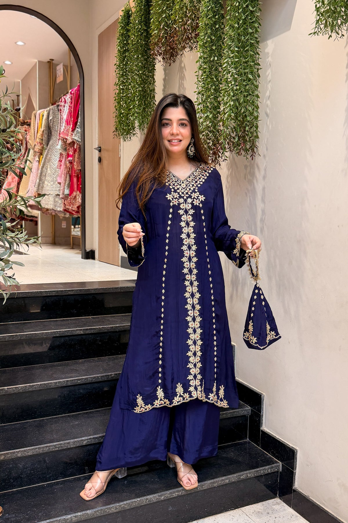 Arishfa Embroidered Co ord Set with Potli