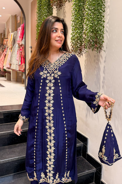 Arishfa Embroidered Co ord Set with Potli
