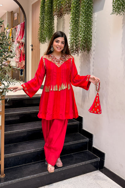 Rumara Embroidered Co ord Set with Potli
