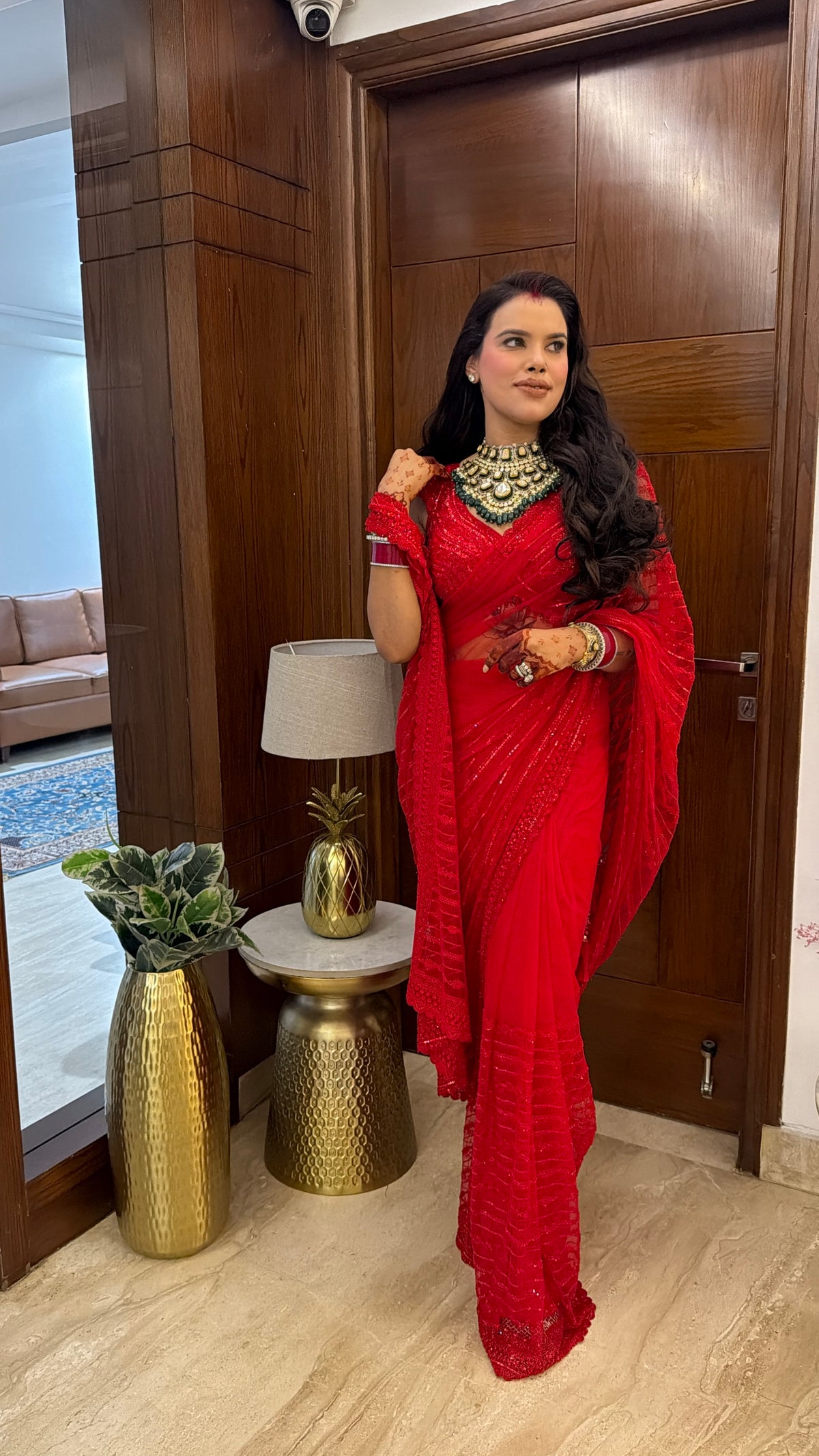 Karwa Red Embroidered Saree