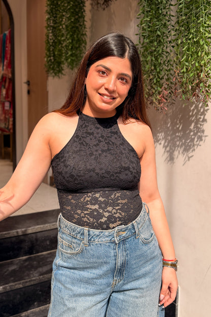 Delia Lace Work Halter Top